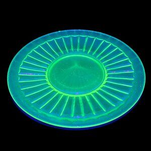 Vintage Uranium Depression Glass Green Striped Round Saucer